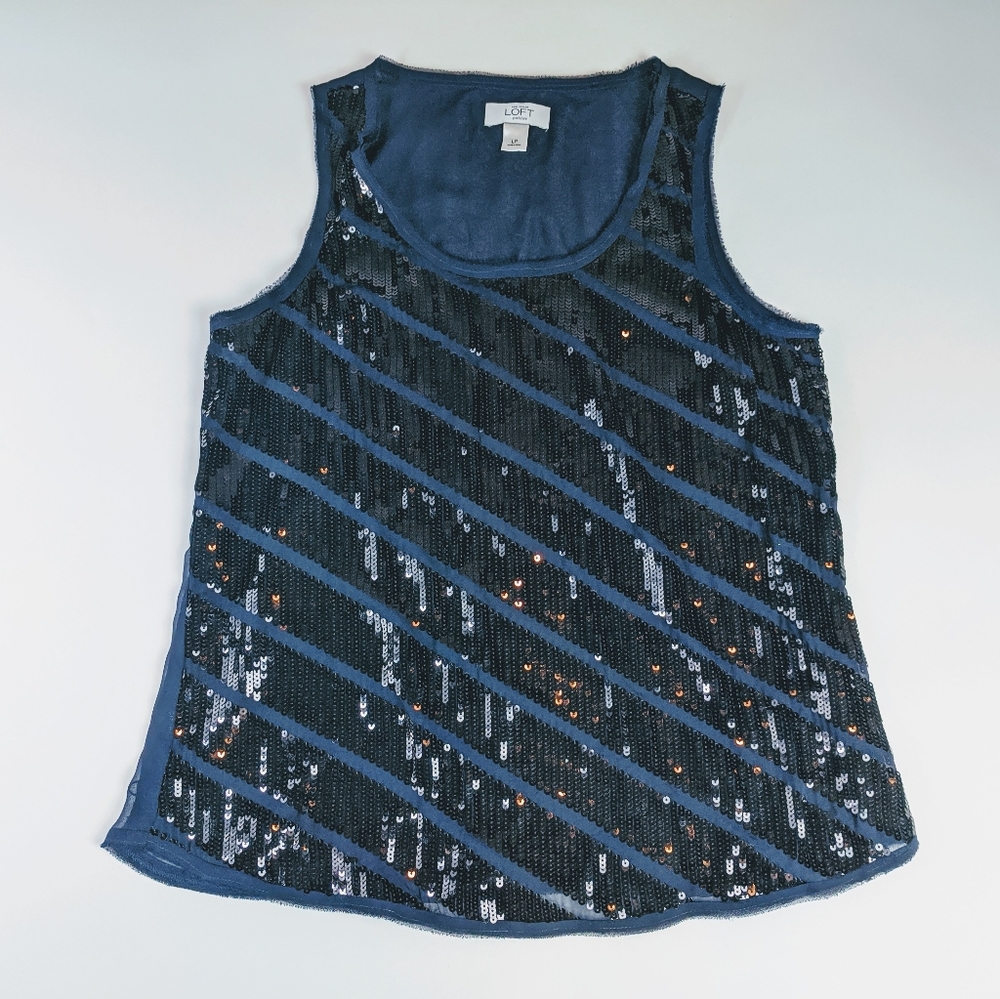 Ann Taylor Loft Sequin Tank Top Size Large Navy